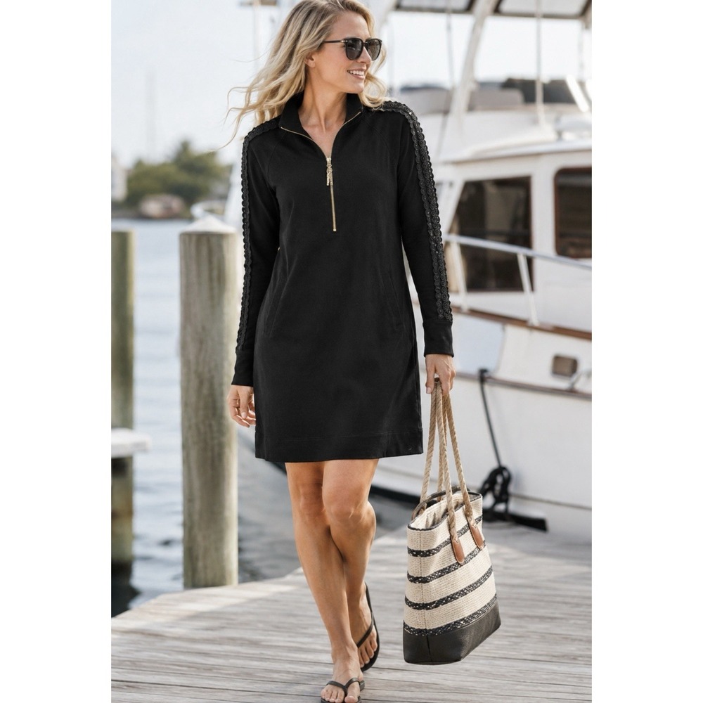 Lilly Pulitzer Skipper Popover Crochet Sleeve Dress Size M Coastal Resort